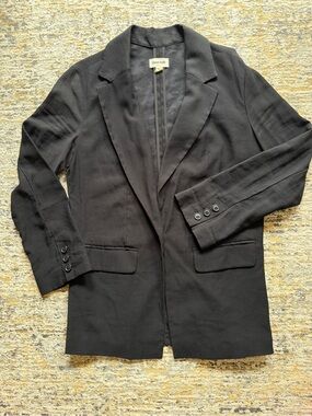 Open Edit Black Relaxed lightweight cotton Blazer